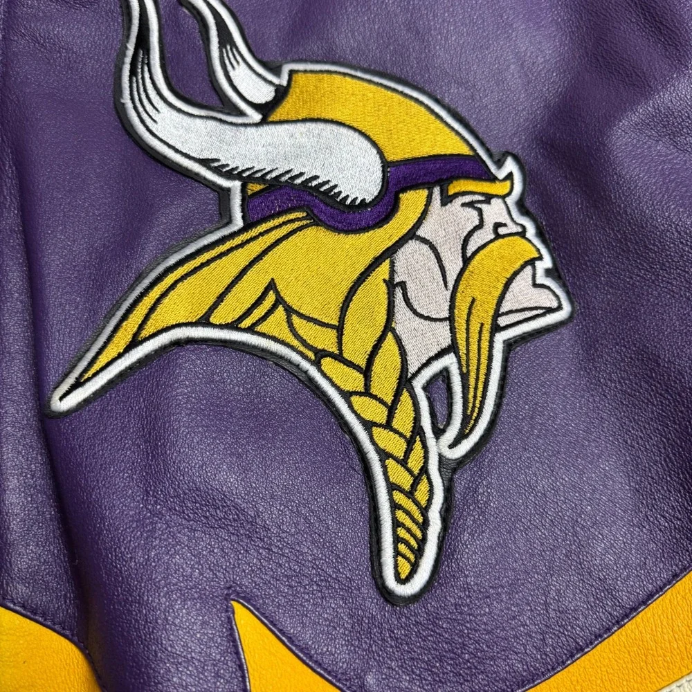 Jeff Hamilton Vintage Minnesota Vikings‎ NFL Leather Bomber Jacket Men's XL RARE
